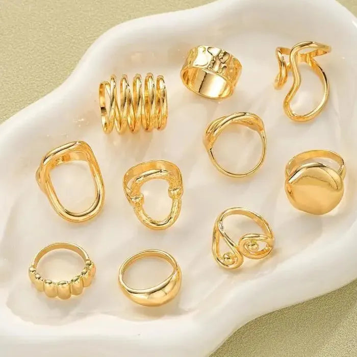 10Pcs Geometric Rings Set for Men Women Punk Hiphop Gold Silver Jewelry