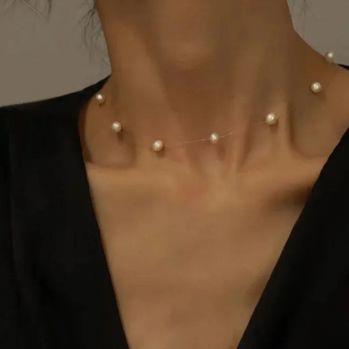 Gold Pearl Pendant Choker Necklace for Women Kpop Goth Zinc Alloy Jewelry