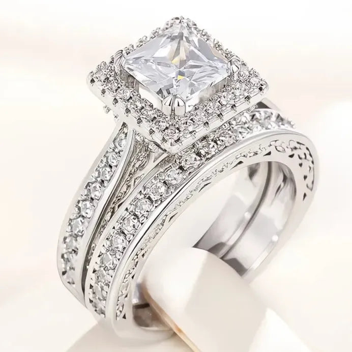 Elegant Modern Bridal Engagement Rings with Princess Cubic Zirconia Charms