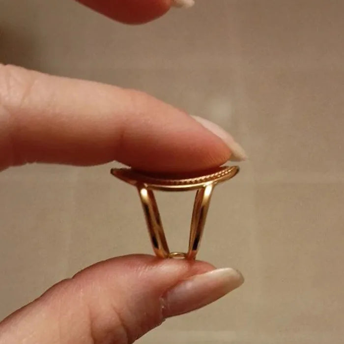 Adjustable Vintage Punk Elliptical Broad Surface Stainless Steel Cocktail Ring Women