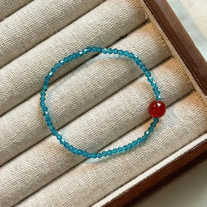Vintage Red Blue Crystal Beaded Double-Layer Y2K Bracelet for Women Couples Jewelry