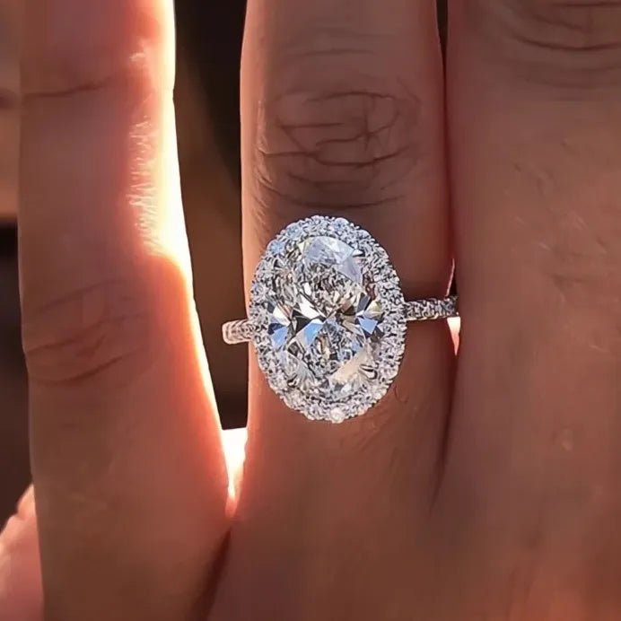 Elegant Brass Oval Cubic Zirconia Wedding Engagement Ring for Women