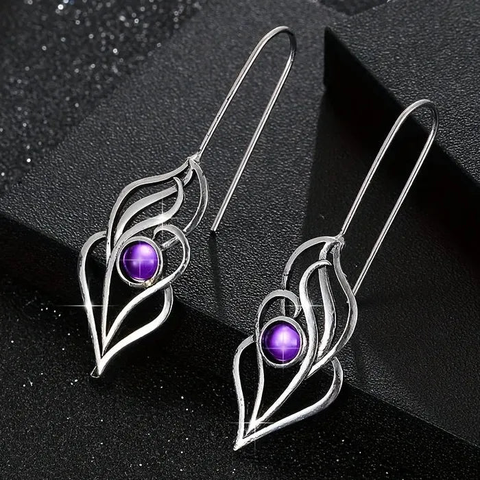 Retro Fashion Women's Purple Gemstone Drop Earrings Zinc Alloy Jewelry Gift