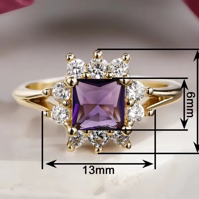 Elegant Gold Color Women’s Ring with Purple Cubic Zirconia Inlay, Trendy Party Wedding Jewelry Gift