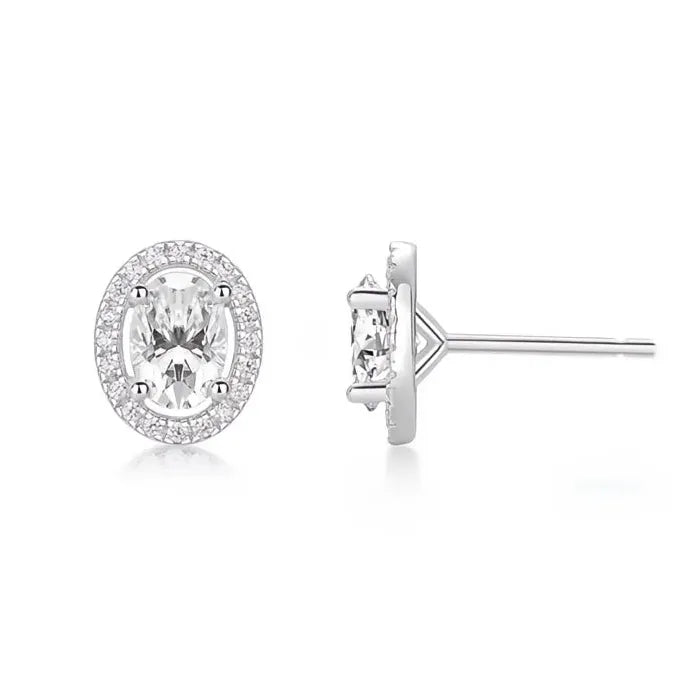 Oval Cubic Zirconia Stud Earrings Copper Alloy Geometric Sparkling Jewelry