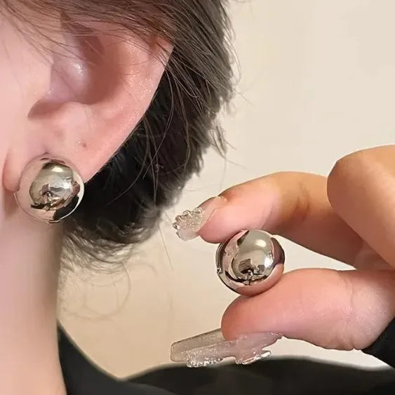 European Style Punk Geometric Gold Metal Round Stud Earrings for Women