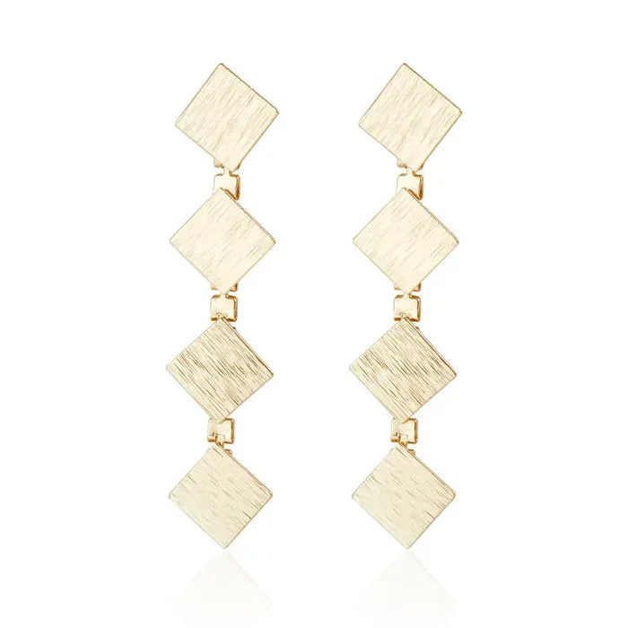 Vintage Square Metal Zinc Alloy Necklace Bracelet Earrings Set for Women