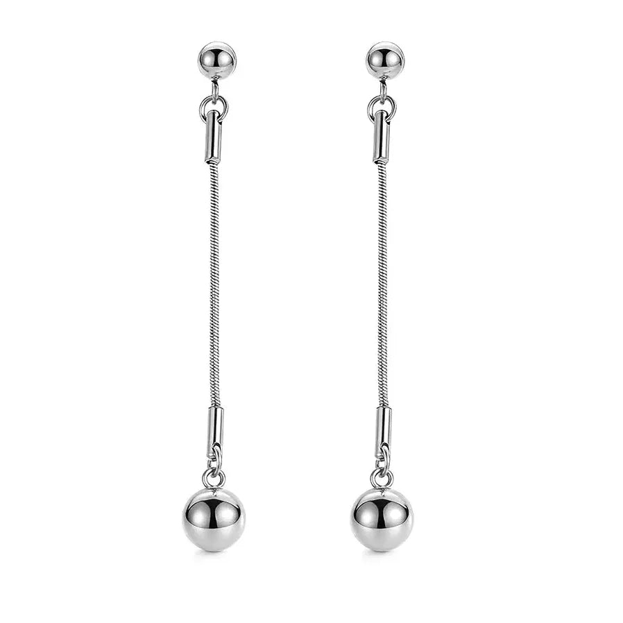 Stainless Steel Round Ball Tassel Dangle Earrings for Women Elegant Jewelry Gift