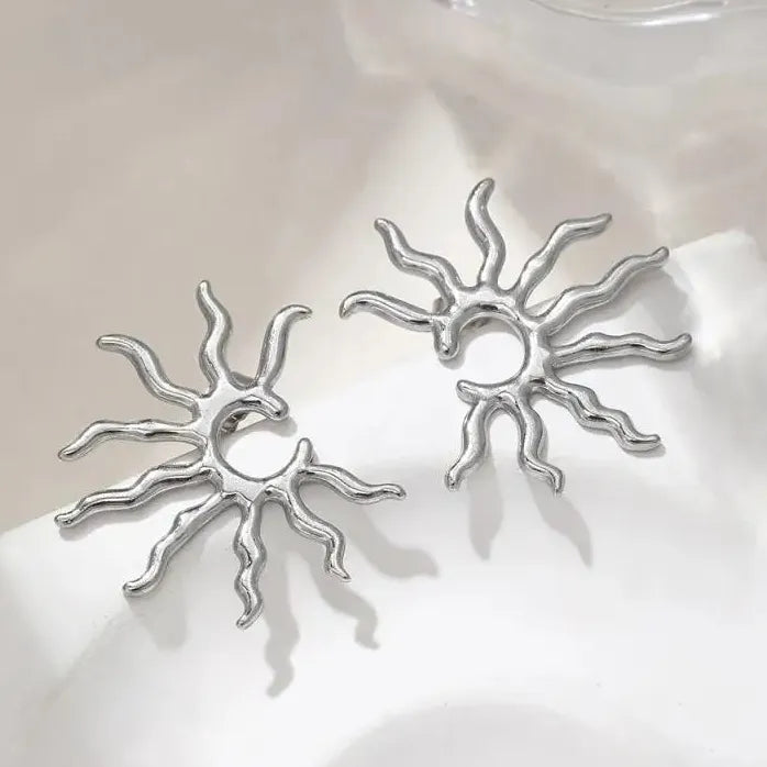 Exquisit Stainless Steel Sun Shape Stud Earrings for Women Rustproof Waterproof Jewelry