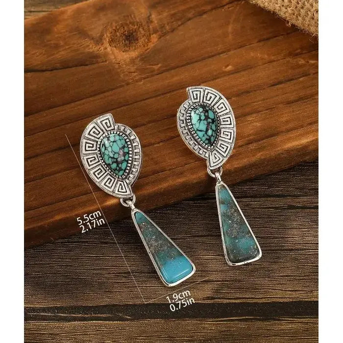 Bohemian Zinc Alloy Drop Earrings Geometric Blue Stone Ethnic Style Gift
