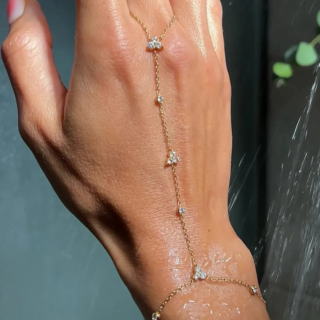 2025 Summer Rhinestone Flower Geometric Crystal Copper Bracelet for Women Jewelry