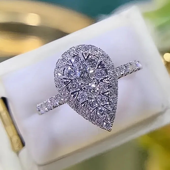 Pear Shaped Silver Color Cubic Zirconia Wedding Ring for Women Brass Jewelry