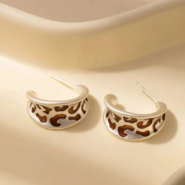 Vintage Leopard Print C-Shaped Zinc Alloy Dangle Earrings for Women Gift