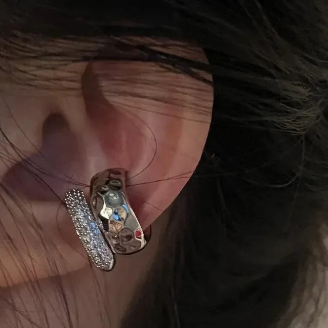 Silver Star Crystal Tassel Clip-On Cuff Earrings for Women Jewelry