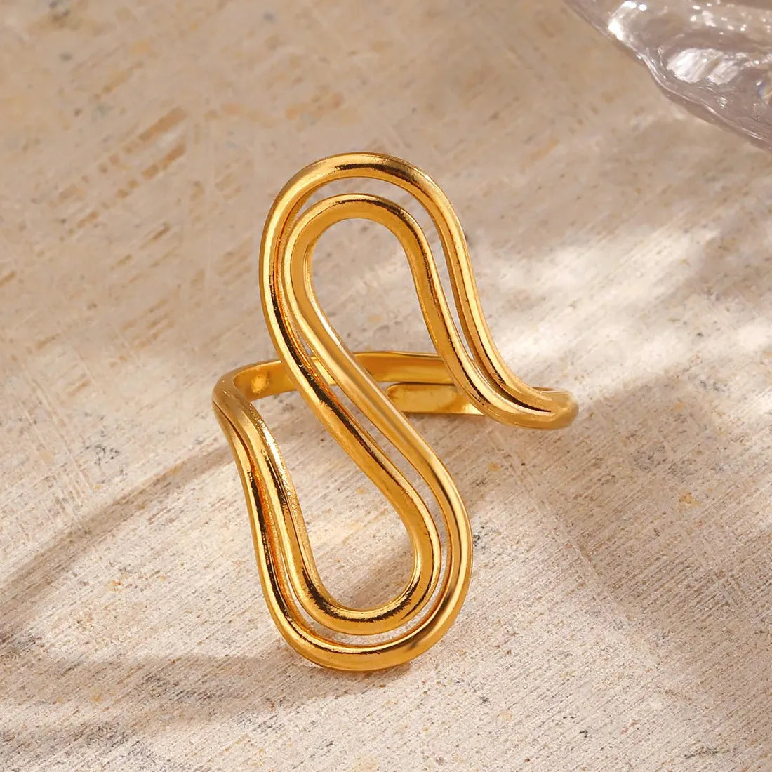 18k Gold Plated Stainless Steel Geometric Cross Ring for Women Jewelry