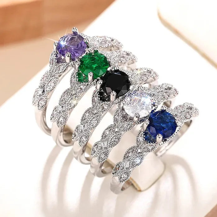 Geometric Cubic Zirconia Brass Wedding Band Ring for Women