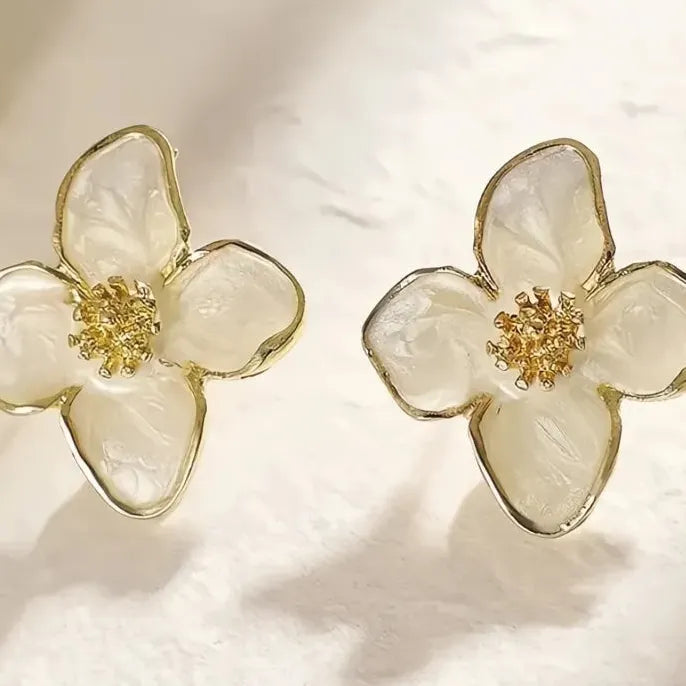 Lightweight Geometric Flower Stud Earrings Brass Epoxy Jewelry for Women