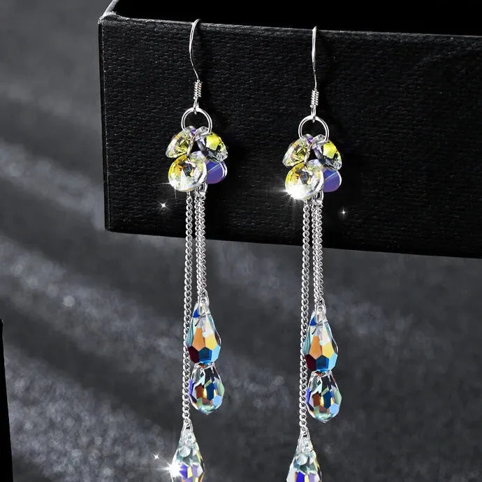 Korean Zircon Crystal Water Drop Tassel Earrings for Women Wedding Party Jewelry