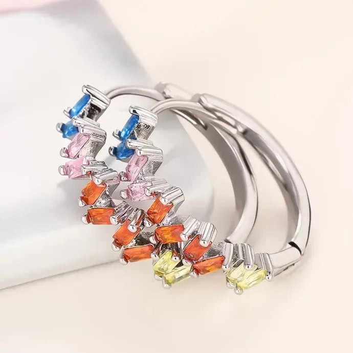 Elegant Multi-Color Geometric Hoop Earrings for Women Wedding Jewelry Brass