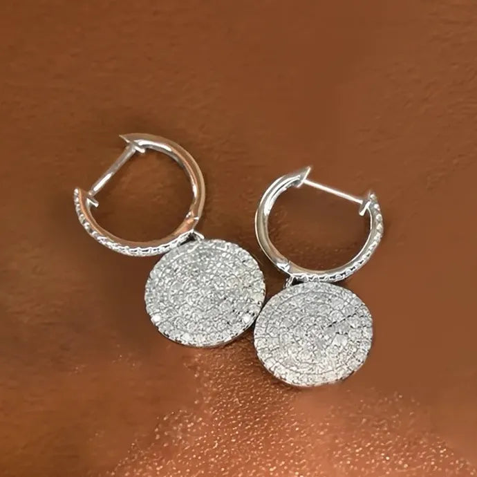 Round Disc CZ Dangle Earrings for Women Brass Geometric Fashion Jewelry