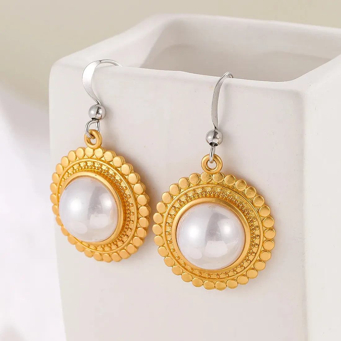 Vintage Silver Imitation Pearl Drop Earrings Women Zinc Alloy Dangle Jewelry