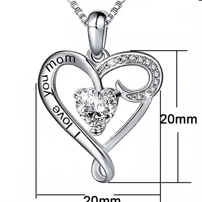 Romantic Heart Pendant Necklace I Love You Mom CZ Jewelry Gift Women