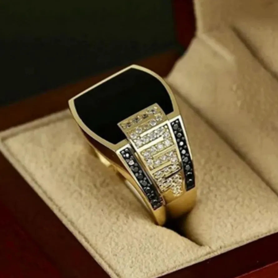 Classic Men's Gold Color Metal Ring Zinc Alloy Punk Engagement Wedding Jewelry