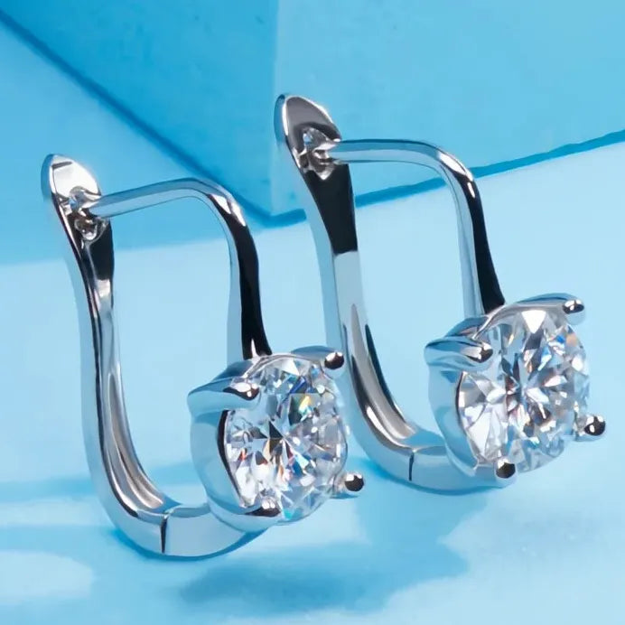Silver Geometric U Hoop Earrings with Cubic Zirconia Sparkle for Women
