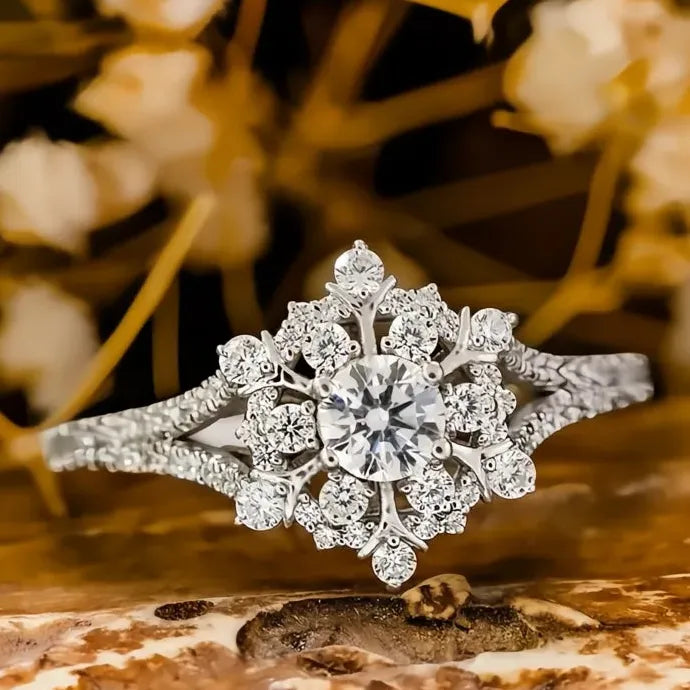 Luxury Snowflake CZ Brass Rings for Women Wedding Party Jewelry