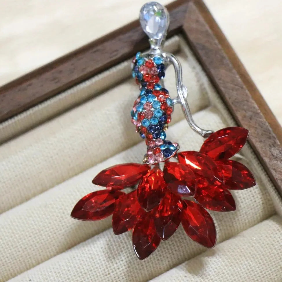 Luxury Red Dance Dress Brooch Pin Classic Elegant Jewelry Gift for Women