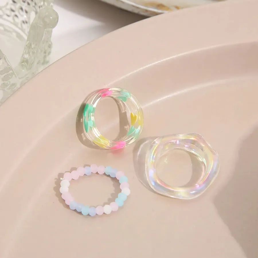 Trendy Acrylic Heart Geometric Rings Set for Women Wedding Jewelry Gift