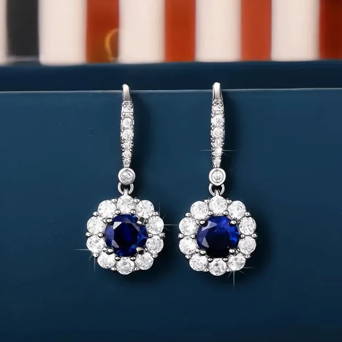 Deep Blue Geometric Cubic Zirconia Dangle Earrings for Women Party