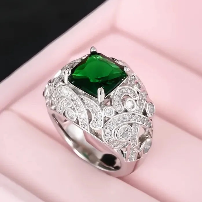 Green Cubic Zirconia Brass Wedding Band Ring for Women Anniversary Jewelry