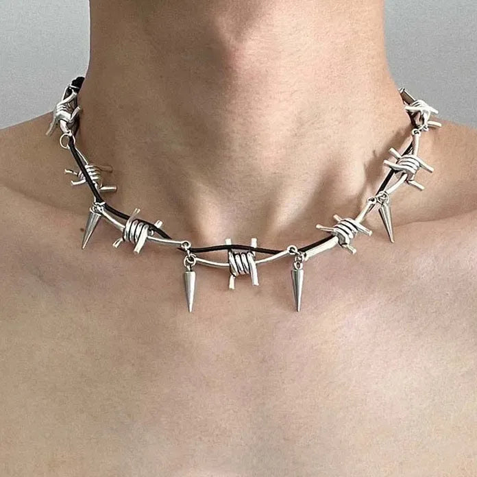 Punk Metal Thorn Rivet Choker Necklace Unisex Gothic Y2K Chain Jewelry