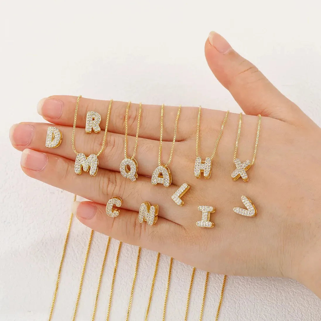 18K Gold Plated Zircon Initial Necklace Women Mini Alphabet Choker Gift
