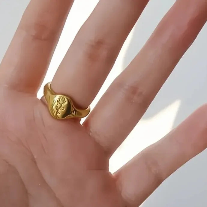 Gold Color Rose Flower Ring for Women Brass Geometric Fashion Jewelry
