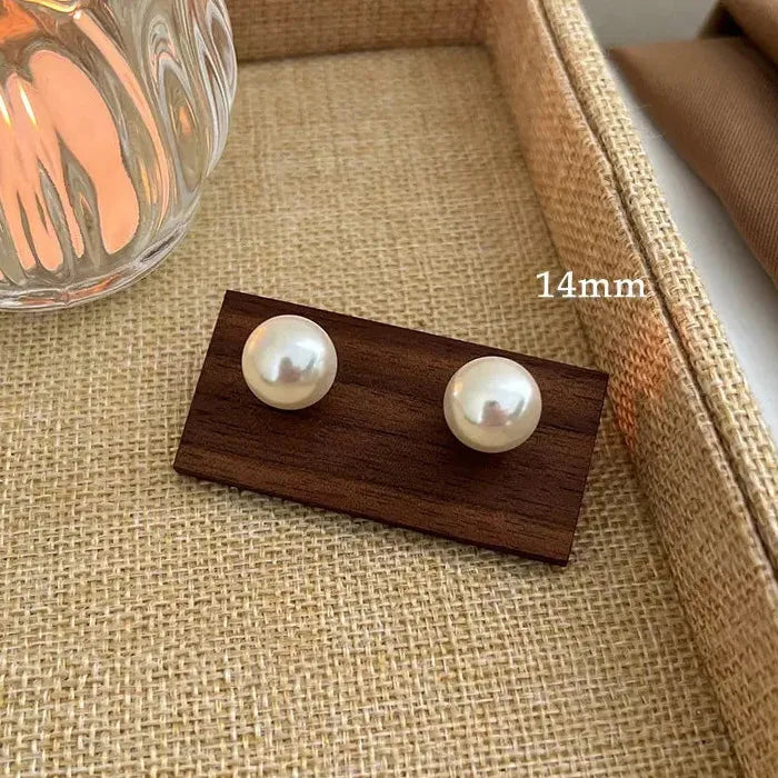 Simulated White Pearl Stud Earrings 6-14MM for Women Girls Gift
