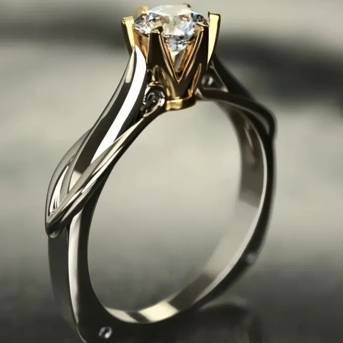 Two Tone Cubic Zirconia Wedding Rings for Women Engagement Collection