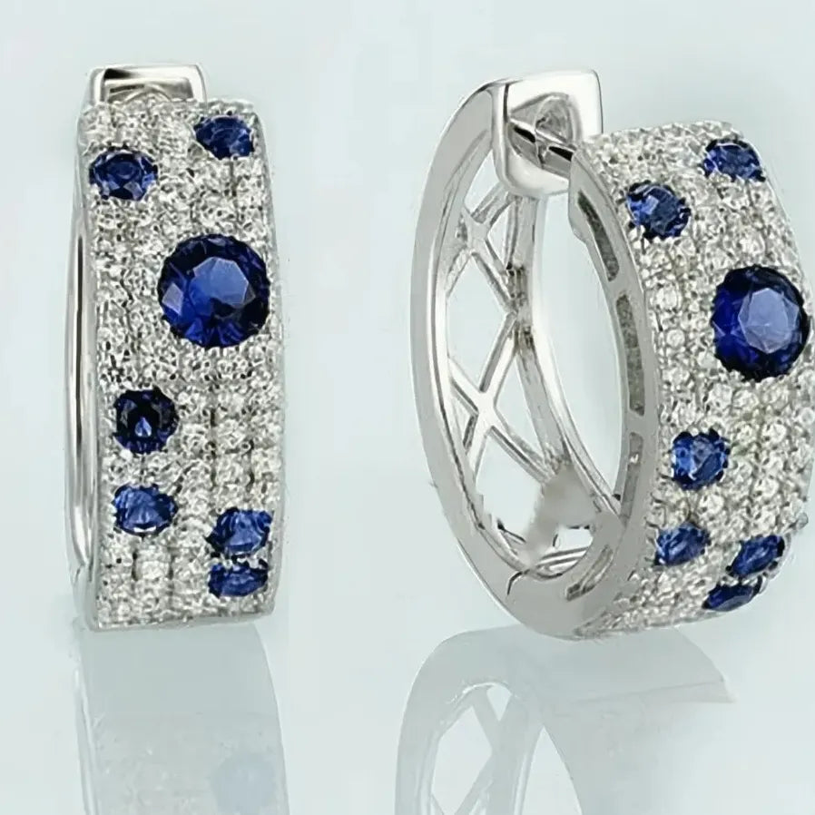 Blue White CZ Geometric Hoop Earrings for Women Fashion Jewelry