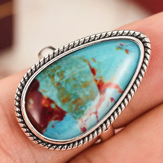 Vintage Geometric Silver Women's Ring with Artificial Gemstone for Parties & Weddings