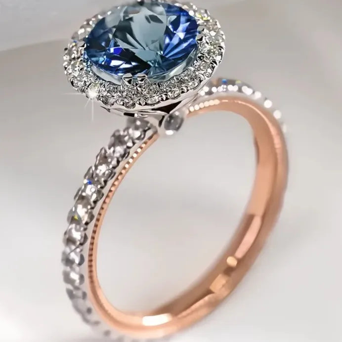 Green Stone Geometric Women’s Wedding Ring with Micro Pave Crystal Zircon Gift