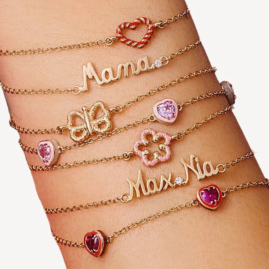 French Luxury Pink CZ Zircon Heart Bracelet PVD Stainless Steel Jewelry Gift