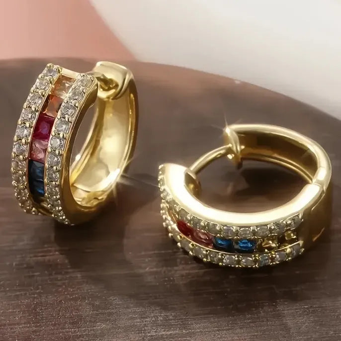Geometric Multi-Color CZ Inlaid Copper Alloy Hoop Earrings for Party & Wedding