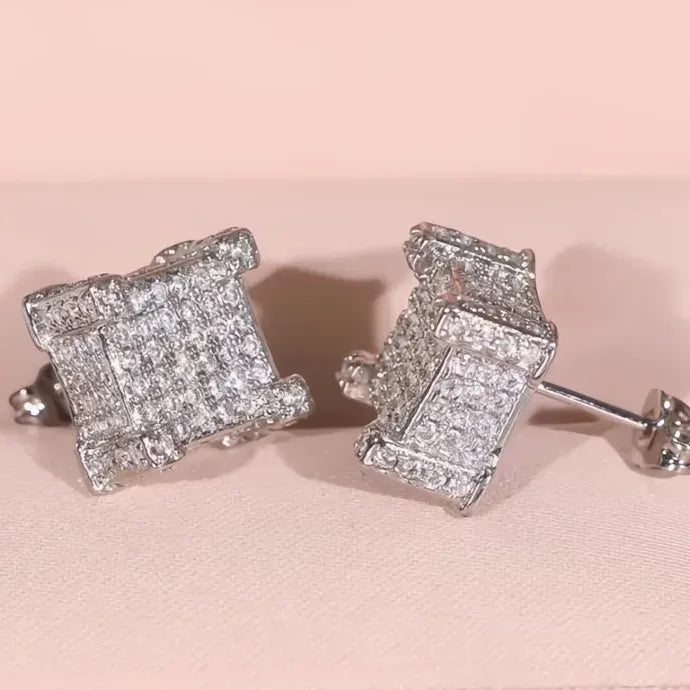 Geometric Cubic Zirconia Stud Earrings for Women Gold Silver Jewelry Party