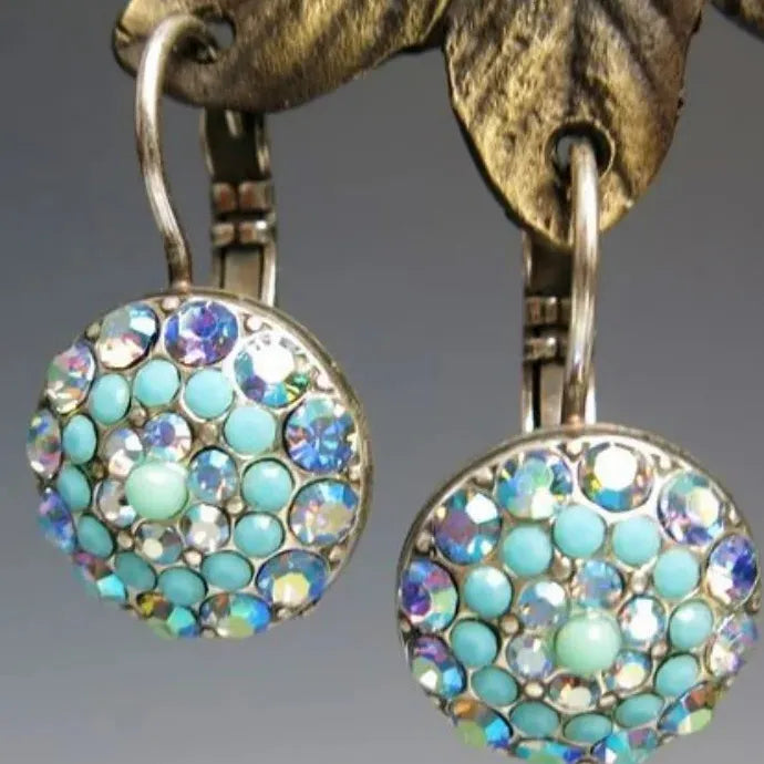 Silver Gold Geometric Rhinestone Imitation Pearl Turquoise Bead Drop Earrings for Women