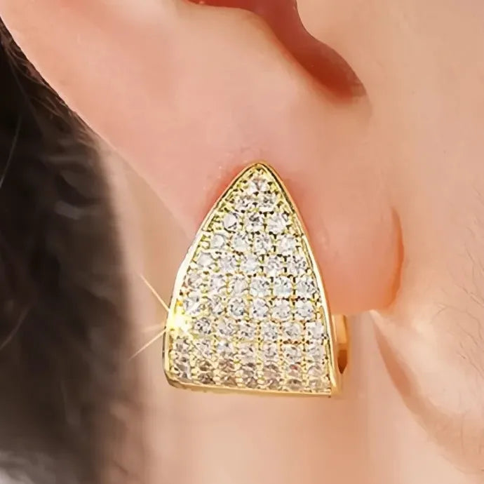 Women Gold Brass CZ Geometric Hoop Earrings Wedding Party Jewelry