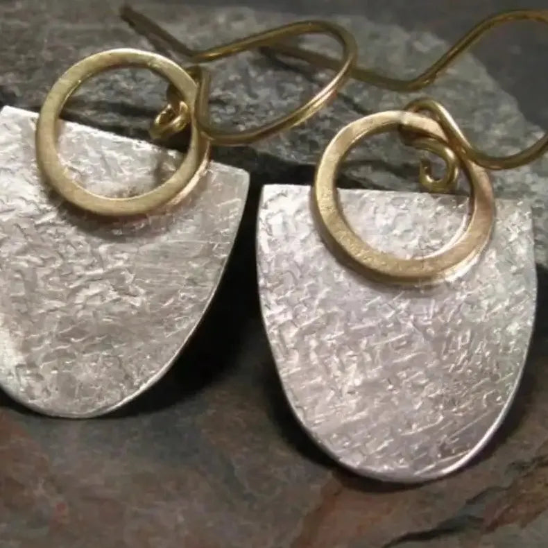 Copper Retro Metal Irregular Oval Round Hook Earrings Women’s Geometric Large Pendant