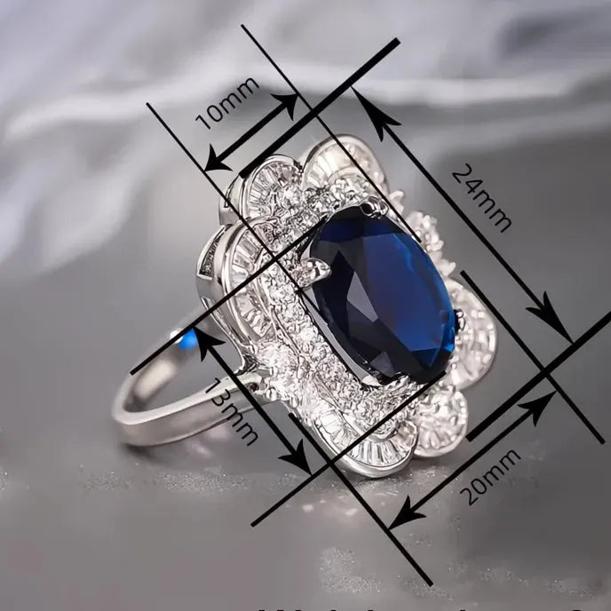 Women’s Elegant Wedding Engagement Ring Sparkling Blue Cubic Zirconia Brass Fashion Jewelry