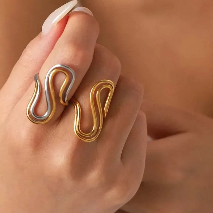 Gold Color Stainless Steel Adjustable Double S-Shaped Ring for Women Jewelry