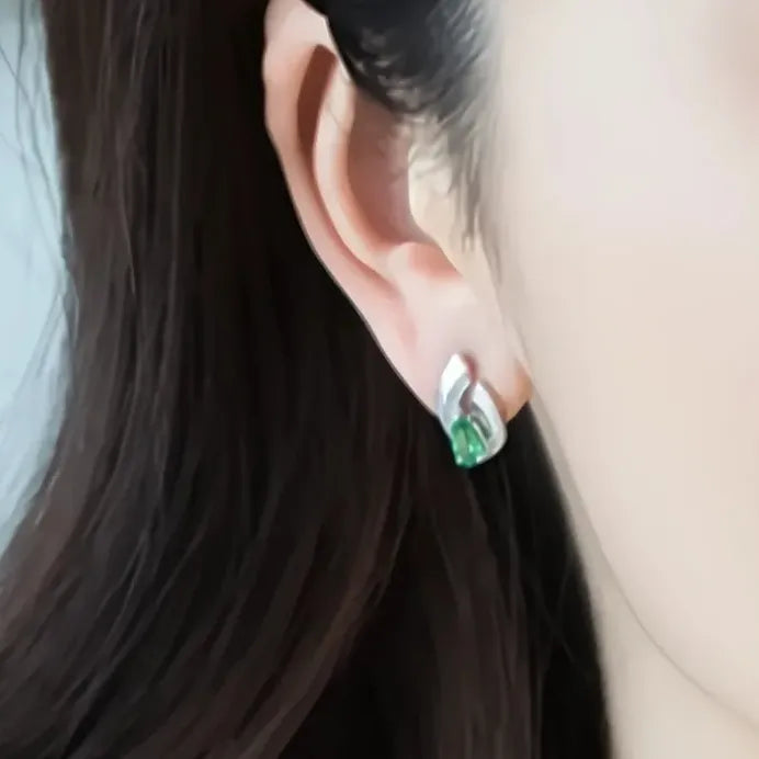 Pear Green Geometric Cubic Zirconia Stud Earrings for Women Bridal Jewelry
